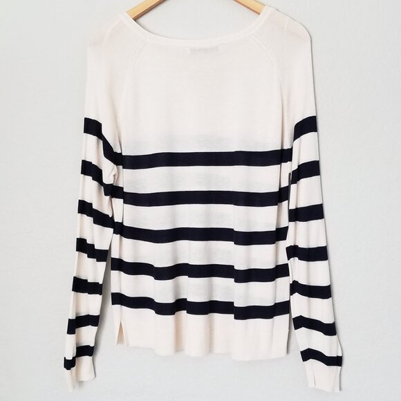 Zara Ivory Black Striped Basic Knit Pullover Sweater Crewneck Lightweight XL - Picture 7 of 15
